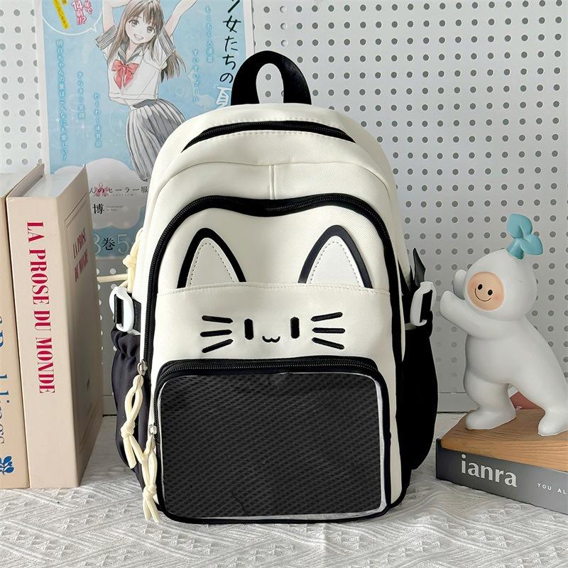 Zaino Gatto Kawaii Ita Bag Grande Capacità Zaino Scolastico in Nylon con Tasca Trasparente per Pin Zaino Anime Carino per Ragazze