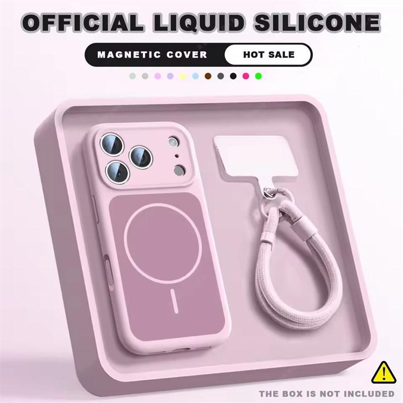 Wrist Strap Magnetic Phone Case For iPhone 17 Air 14 15 16 13 Pro Max Magsafe Liquid Lanyard Protector Cover