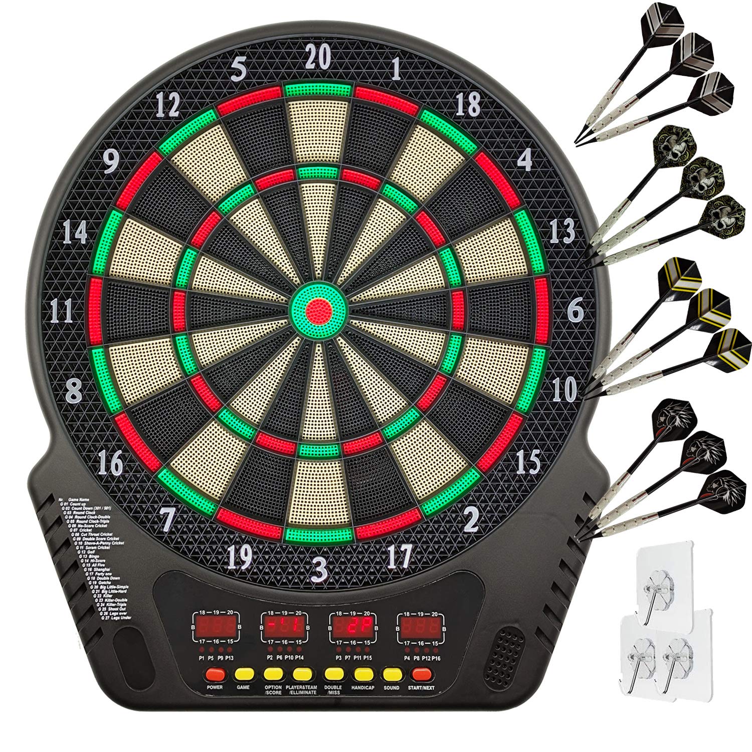 

Электронная мишень для дартса VastElement для мягких дротиков Автоматическая 4 светодиода Аудио 27 243 игры До 16 игроков Включает широкий спектр аксессуаров 200 дротиков 3 прочных 1 чёрный