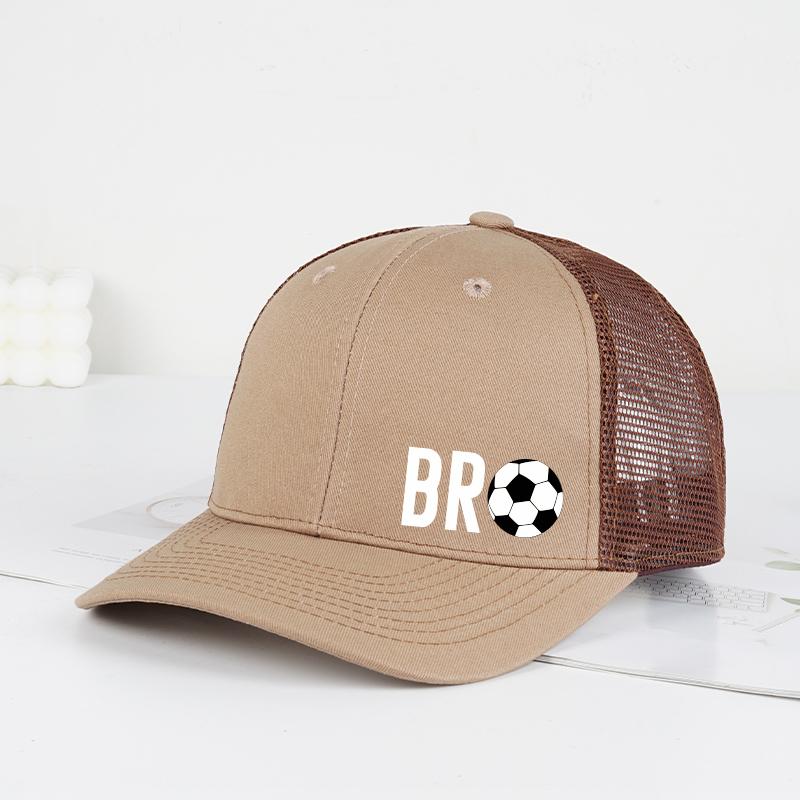 BRO Soccer Print Mesh Trucker Hat Adjustable Breathable Baseball Cap Unisex Sports Sun Hat For Men