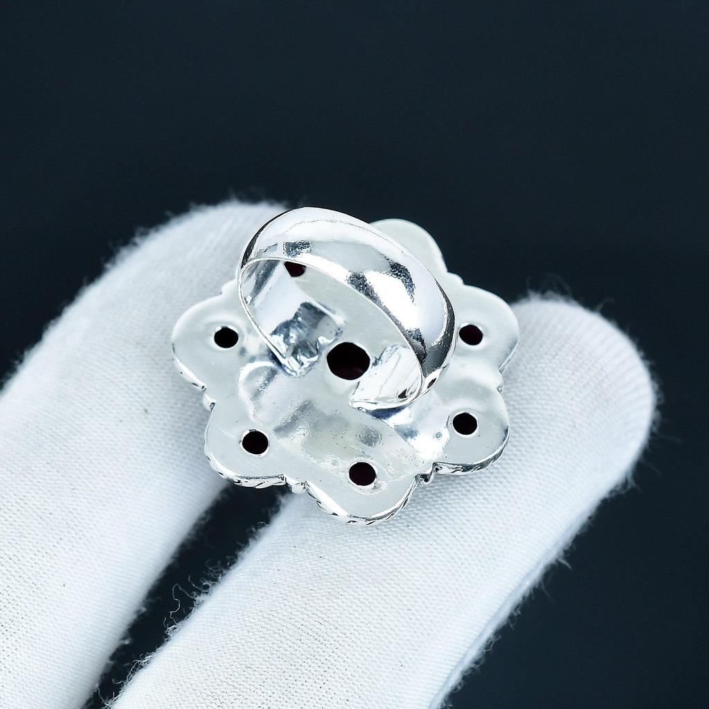 Anello Artigianale in Argento Sterling 925 con Gemma di Granato Rosso Naturale - Anello Gioiello Bohemien - Gioiello Boho Fatto a Mano per Donne e Uomini, Regali per Feste