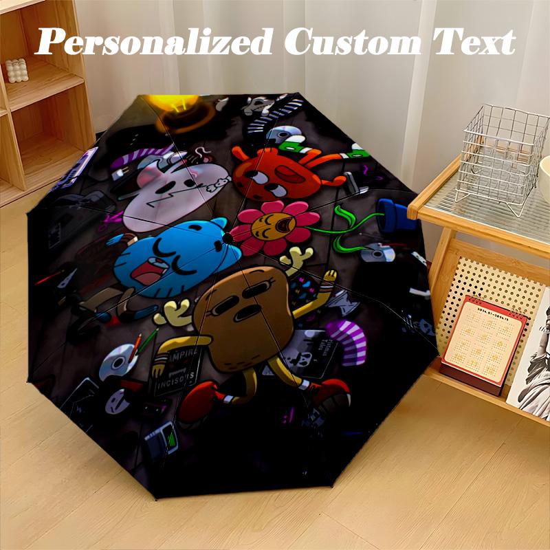 Windproof Folding Umbrella, 8‑Rib Auto Open Close Amazing World of Gumball Umbrella for Rain Sun Protection