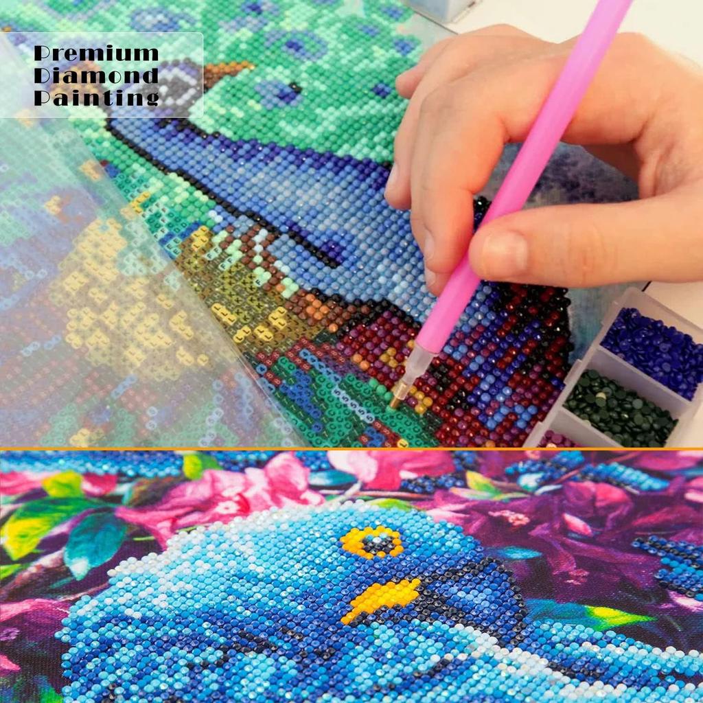Flower Butterfly Diamond Painting Kit, 5D Fantasy Rhinestone Painting, DIY Colorful Round Gemstone Cross Stitch Craft, Decorative Home Wall Mural