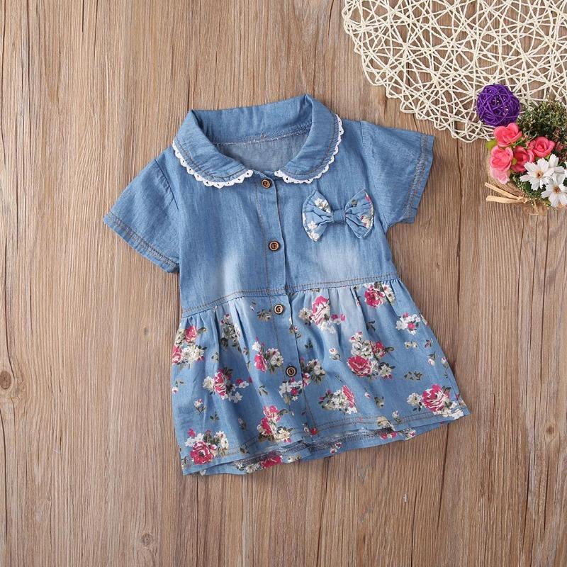 Sommer Prinzessin Denim Jean Kleid Kind Baby Party Hochzeit Festzug Kleider Kleidung