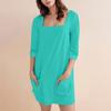 Women's Fashion Casual Solid Color Square Neck 3/4 Sleeve Short Dress