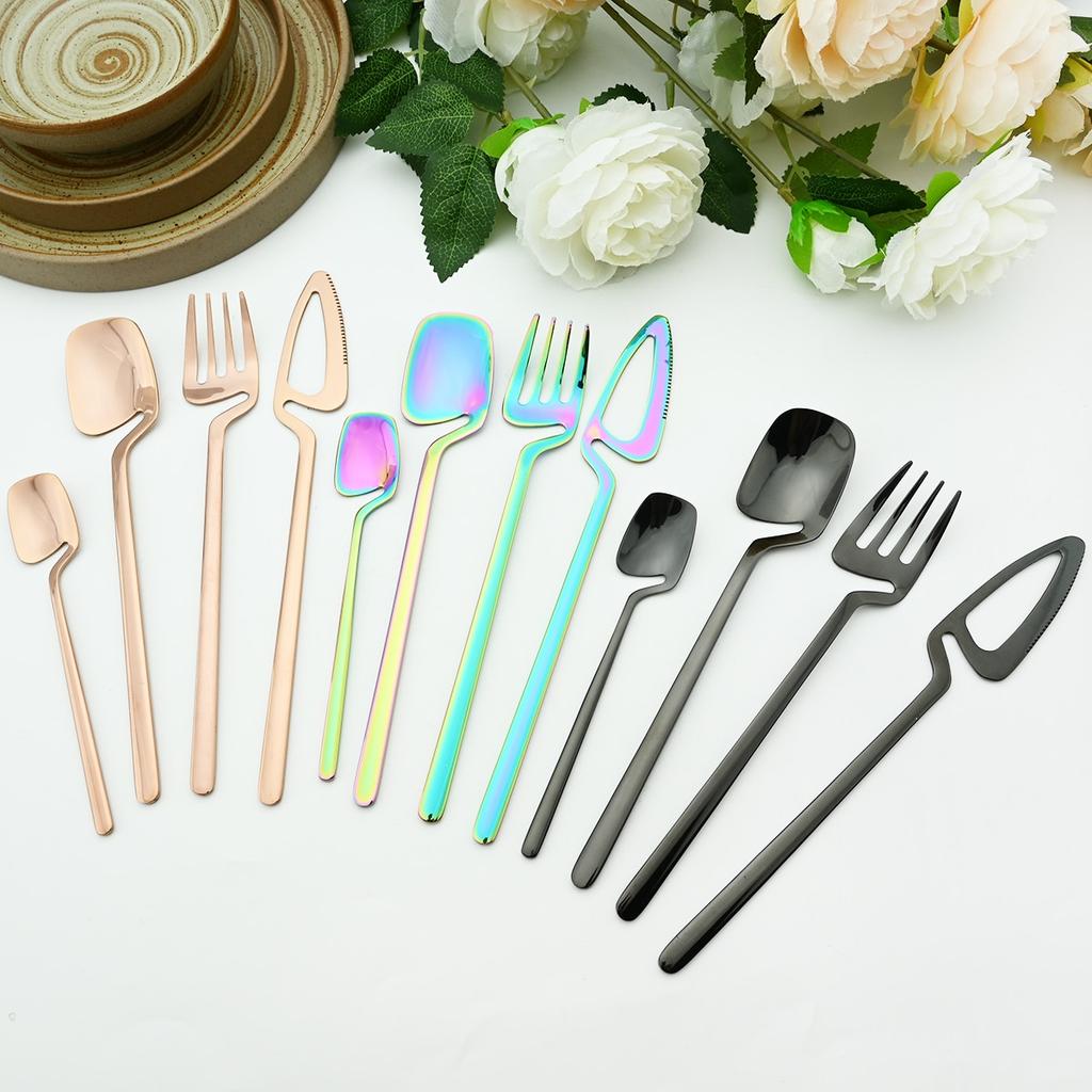 Colorful Hangable Cutlery Set Stainless Steel Creative Dinnerware Coffee Spoon Dinner Tableware Bar Silverware Set Kitchen Flatware