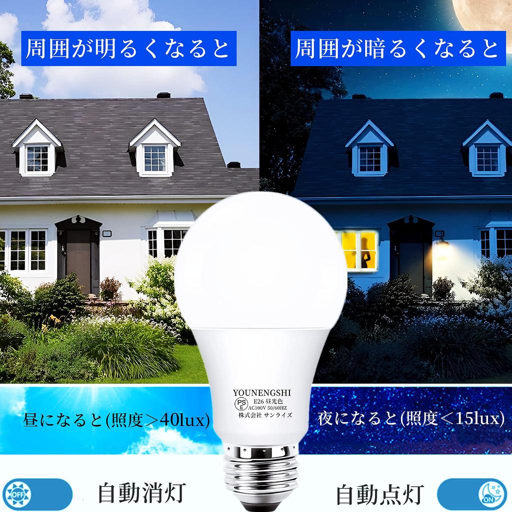 LED Light Bulb with Light Sensor, Night Light Function: Automatically turns on when it gets dark and turns off when it gets light (no human body