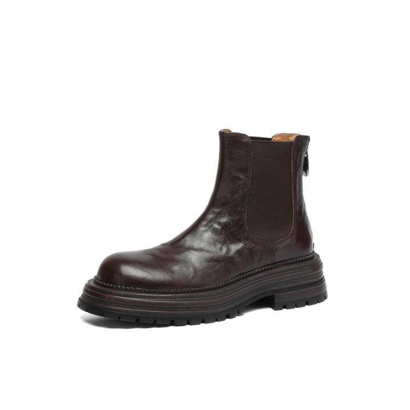 New medium heel round head large size women's boots solid color sheepskin versatile wind thick sole non-slip rubber sole autumn and winter medium boot