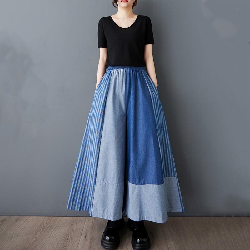 Vară plus mărime Vintage Patchwork talie înaltă casual largi Femei blugi denim pantaloni largi