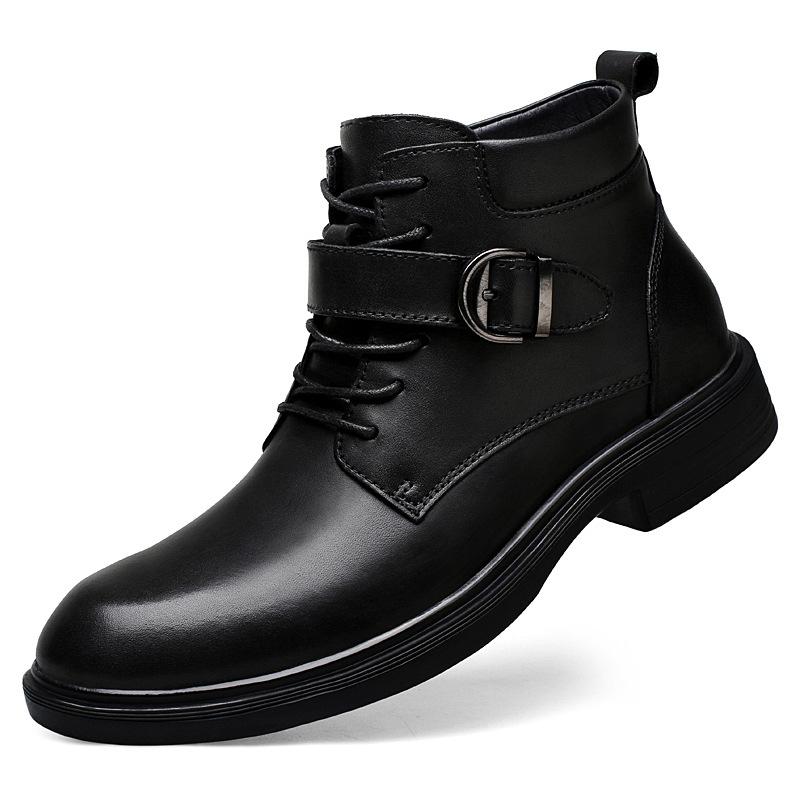 

Autumn and winter men s leather Martin boots 48 non-slip large size tooling boots 47 outdoor desert boots 46 foreign trade thick-soled men s boots 48 чёрный