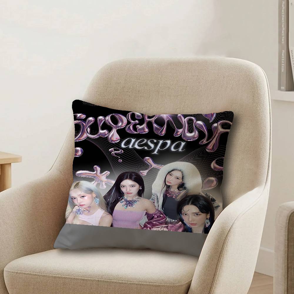 Kpop AAespa Office Cushion Pillowcase Car Cushion CoverXCM Lumbar Pillowcase Sofa Pillowcover
