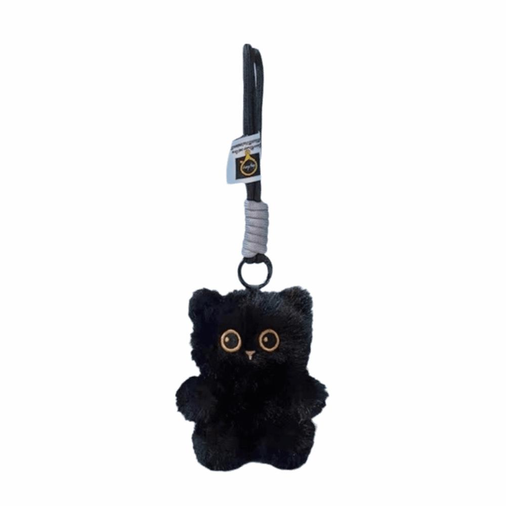 Cute Kitten Plush Cat Keychain Soft Fluffy Kitten Key Ring Backpack Accessories Black Kitten