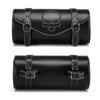 Motorcycle Tool Bag, Universal Handlebar Fork Bag, Black PU Leather Roll Saddlebags, Waterproof Storage Bag