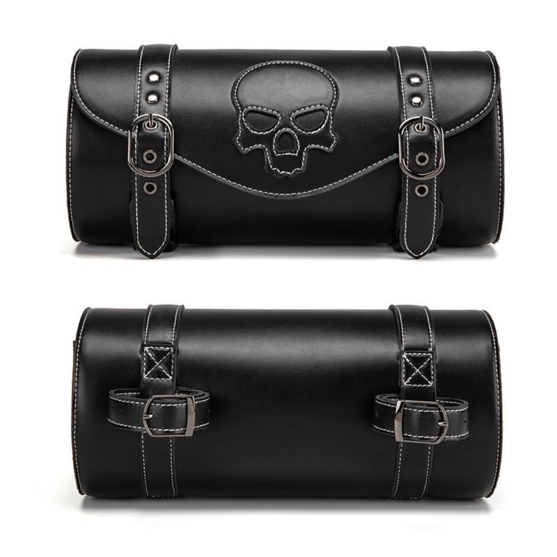Motorcycle Tool Bag, Universal Handlebar Fork Bag, Black PU Leather Roll Saddlebags, Waterproof Storage Bag
