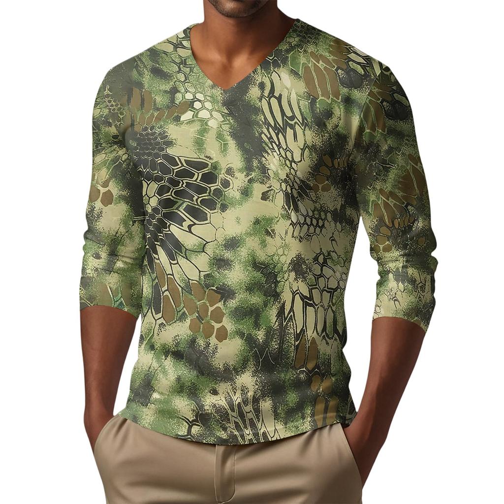 Herren V-Ausschnitt Lässig Mode Bedrucktes Langarm T-Shirt Top