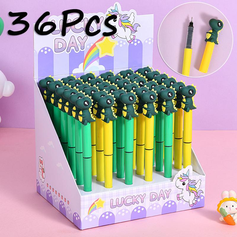 36Pcs Dinosaur Shape Straight Liquid Quick Drying Gel Pen School Office Supplies Kawaii Prize Gift Writing Tools Holiday Gift Novelty Stationery Teach