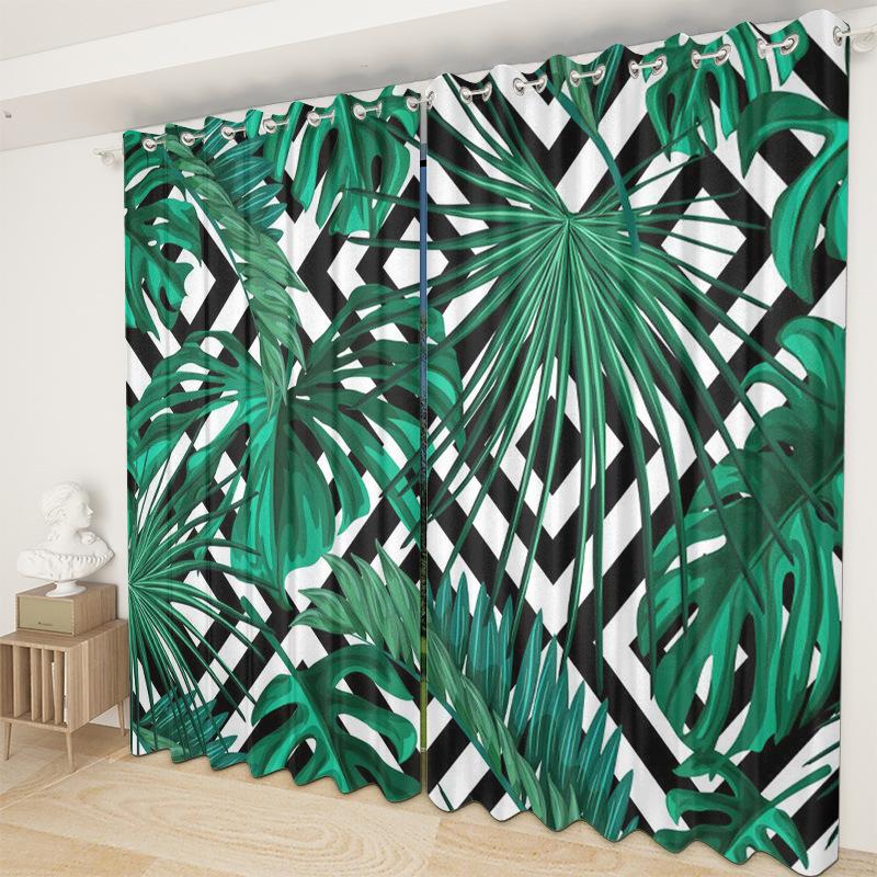 Green Plant Plantain Leaf Curtain Cloth Bedroom Living Room Balcony Blackout Curtain Office Hotel Thermal Insulation Curtain
