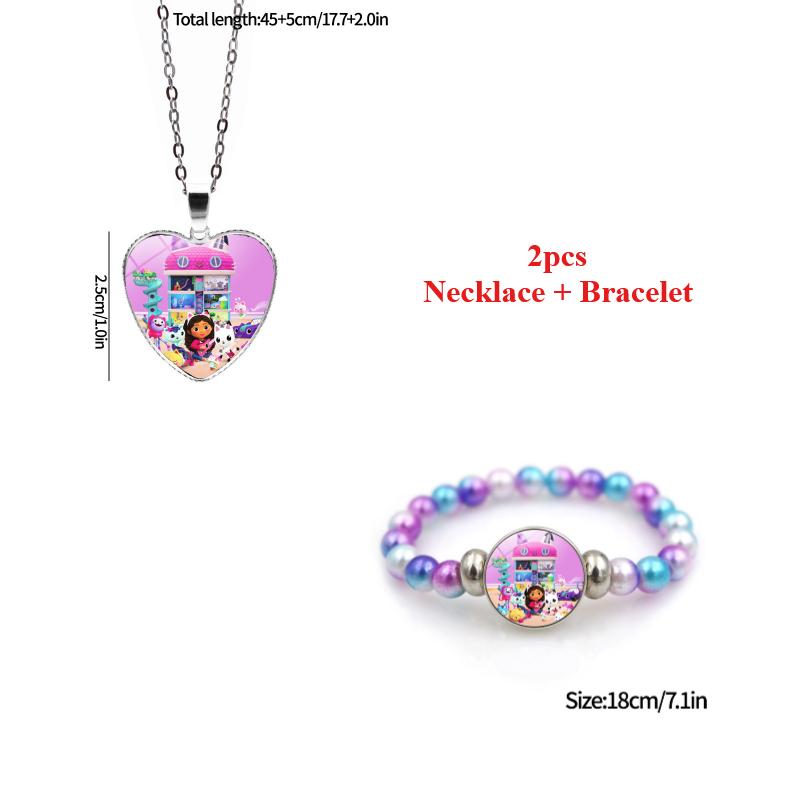 

2Pcs Gabby Dollhouse Pendants Gabby Bracelet Necklace Birthday Party Decorations Party Favors Children S Day Gift
