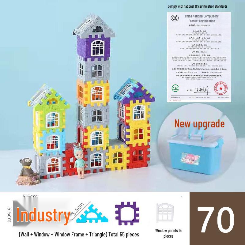 Large Kindergarten Building Blocks with Windows for Boys and Girls - Plastic Interlocking House Assembly Toy