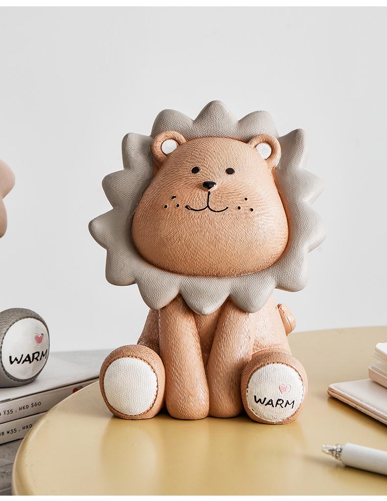 Large Nordic Lion Piggy Bank: Cute Decorative Coin Holder for Children's Room or Living Room