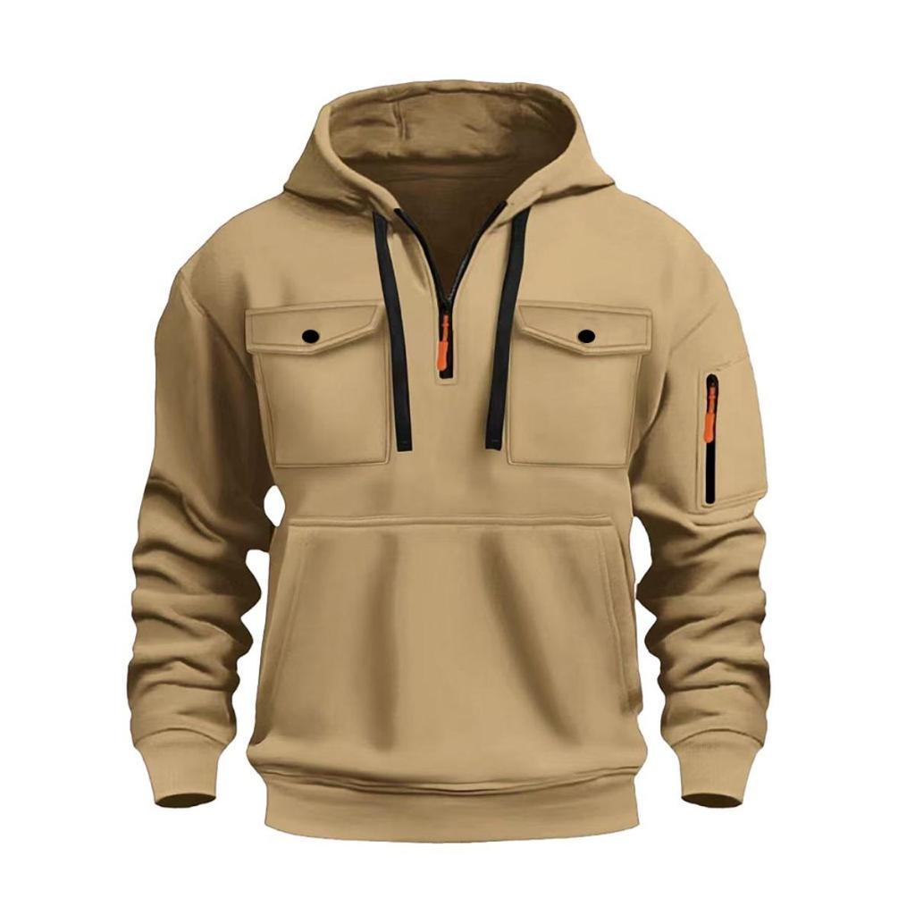 Men's Fleece Warm Hooded Sweatshirt - Chest Pocket Design, Long Sleeved Top, Energetic Style, Cold Resistant Sportswear