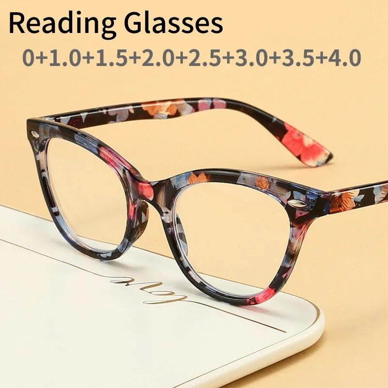 New Retro Cat Eye Reading Glasses Women Floral Anti Blue Light Computer Presbyopic Eyeglasses Clear HD Glasses Wth Degree