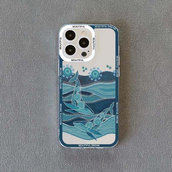 Ocean Whale Jellyfish Hand Painted Pattern Clear Phone Case For iphone 14 11 12 13 15 Plus Pro Max 7 8 Plus SE2020 X XR XS Cover