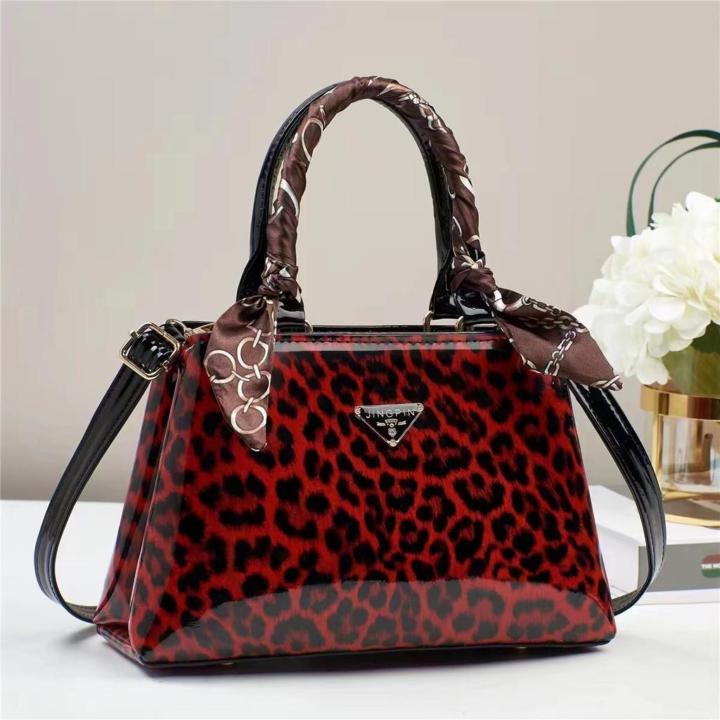 Borsa a mano alla moda e versatile in PU con stampa leopardata per donna, in tonalità terrose e design chic