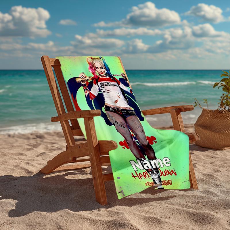 Custom Name Ultra-Soft Beach Towel with Harley Quinn Theme,Ideal for Pool - Camping, Diving - Perfect Travel Essential, Vibrant Beach Towel.
