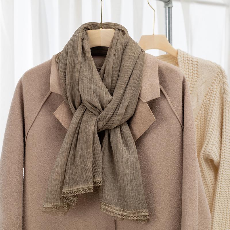 Women's Vintage Japanese Tie-Dye Cotton Linen Silk Scarf - Versatile, Lightweight, and Elegant for Spring and Autumn