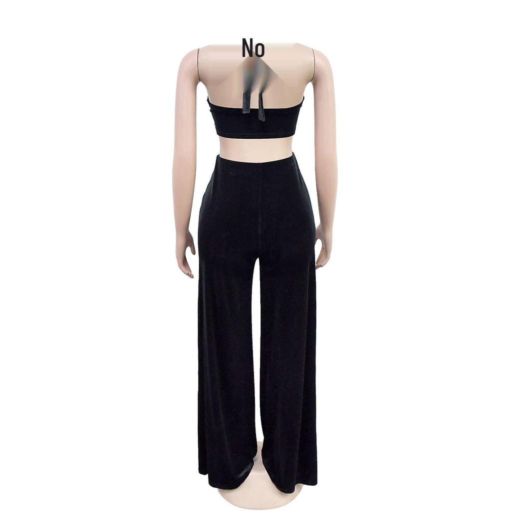 C7236 Women's Fashion Solid Color Strapless Long Pants Two-Piece Set