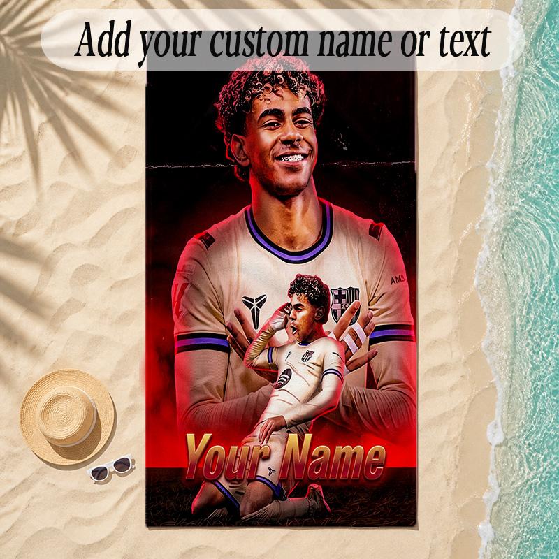 Beach TowelLamine Yamal Custom Name Text Personalized Soft Towel for Beach Pool Indoor Home Decor Gift