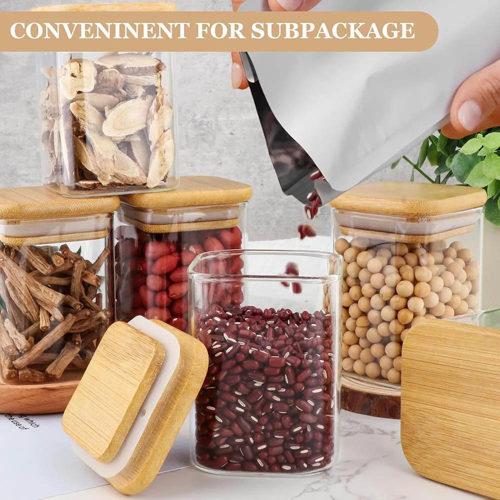 9oz Glasbehälter mit luftdichten Bambusdeckeln - Klare Glas Vorratsbehälter Kleines quadratisches Behälterset für Küchengewürze