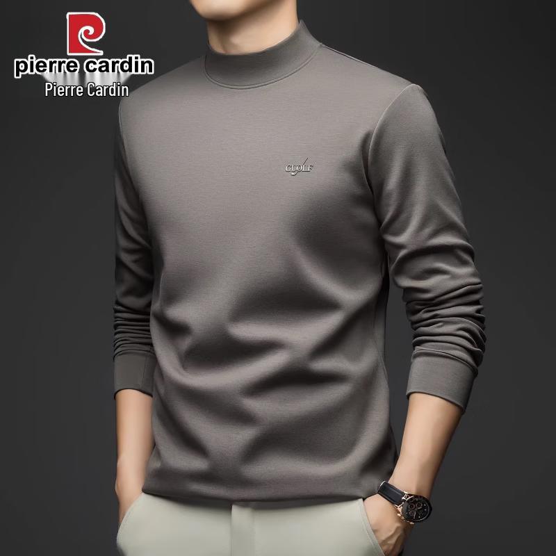 Pierre Cardin Men's Slim Fit Modal Wool Blend Semi-High Collar Long Sleeve T-Shirt