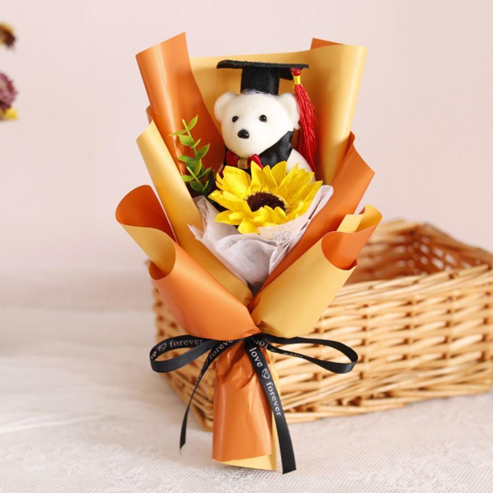 Woven Doctoral Bear Bouquet Plush Bear Crochet Flowers Bouquet  Student Gift