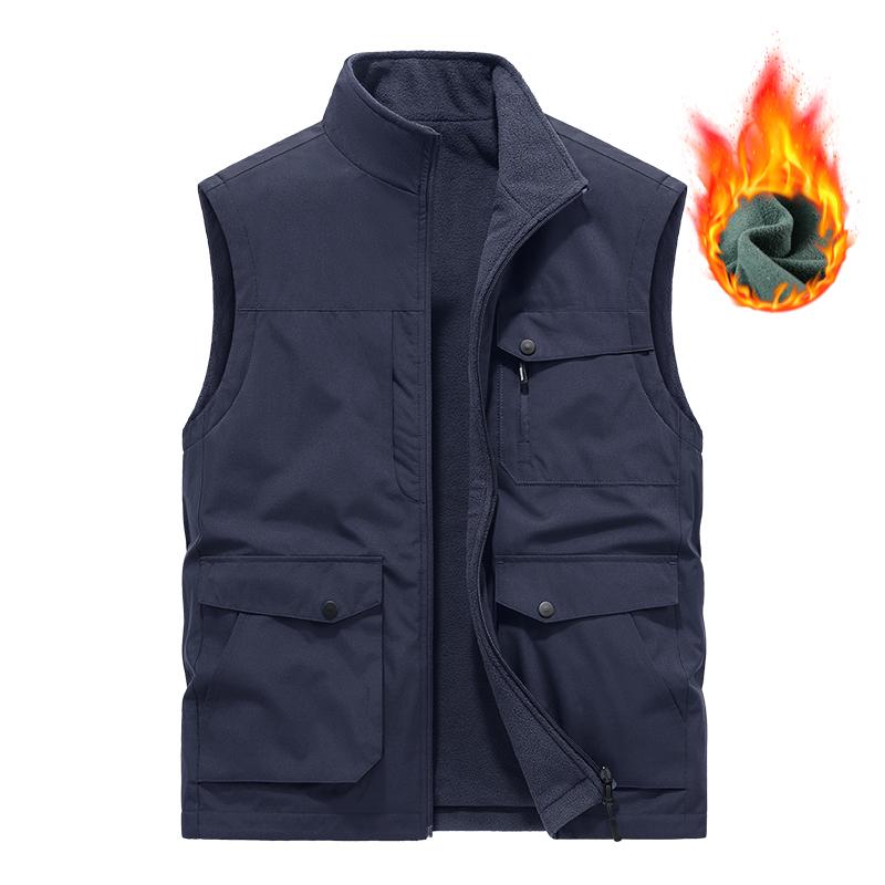 Spring New Men Waistcoat Men Leisure Solid Color Vest Young Middle-Aged Photography Fishing Casual Vest Fleece Jacket Male