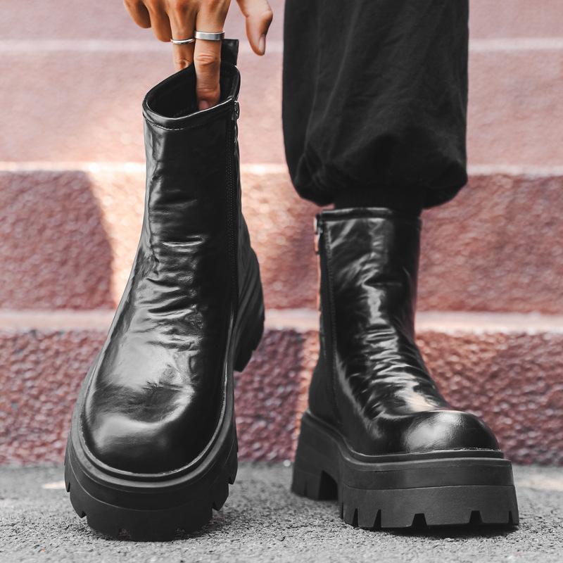 

Мужские ботинки мартинс 2024 осень британский стиль высокие кожаные ботинки на толстой подошве увеличивающие рост ботинки-локомотивы челси 28292-J 38 чёрный