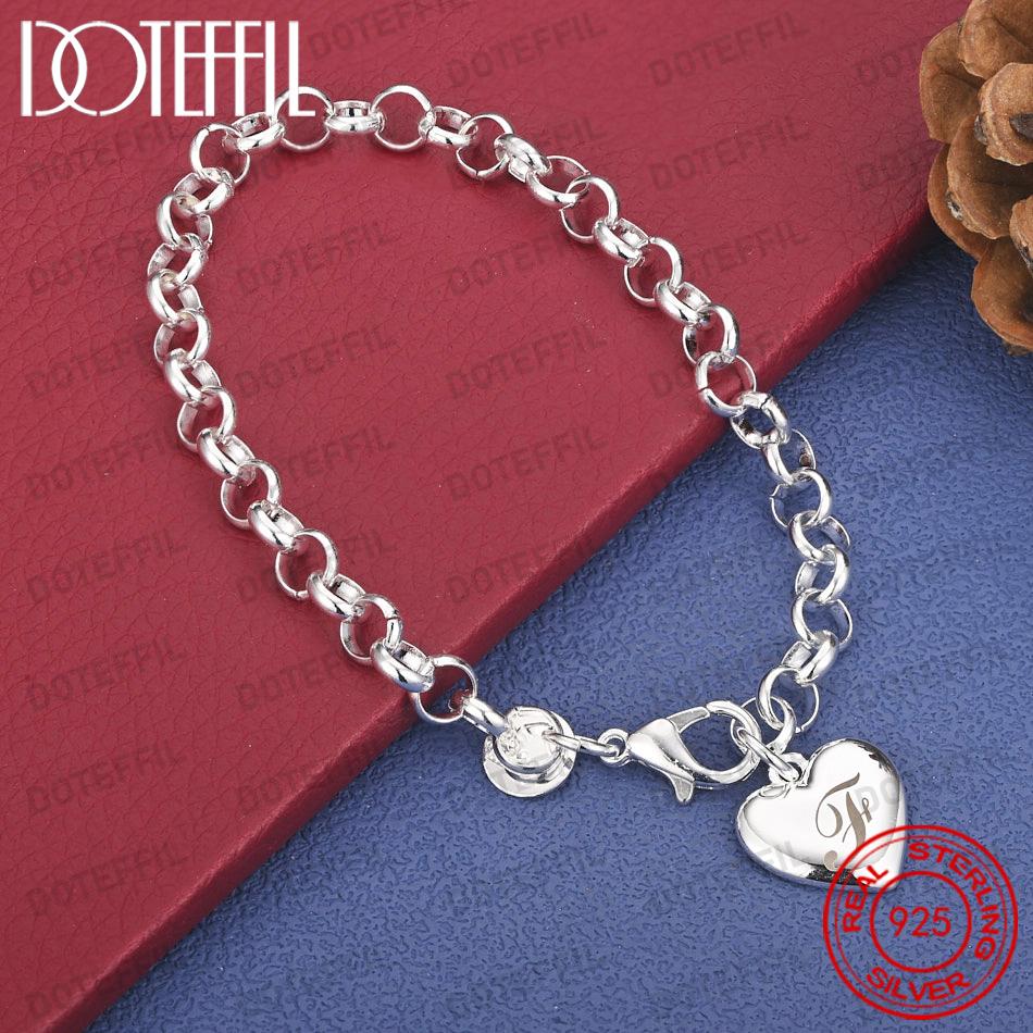 Xiaomi Exquisite 925 Sterling Silver Heart-Shaped 26-Letter Chain Bracelet for Women, Fashionable Wedding Gift, Party Jewelry