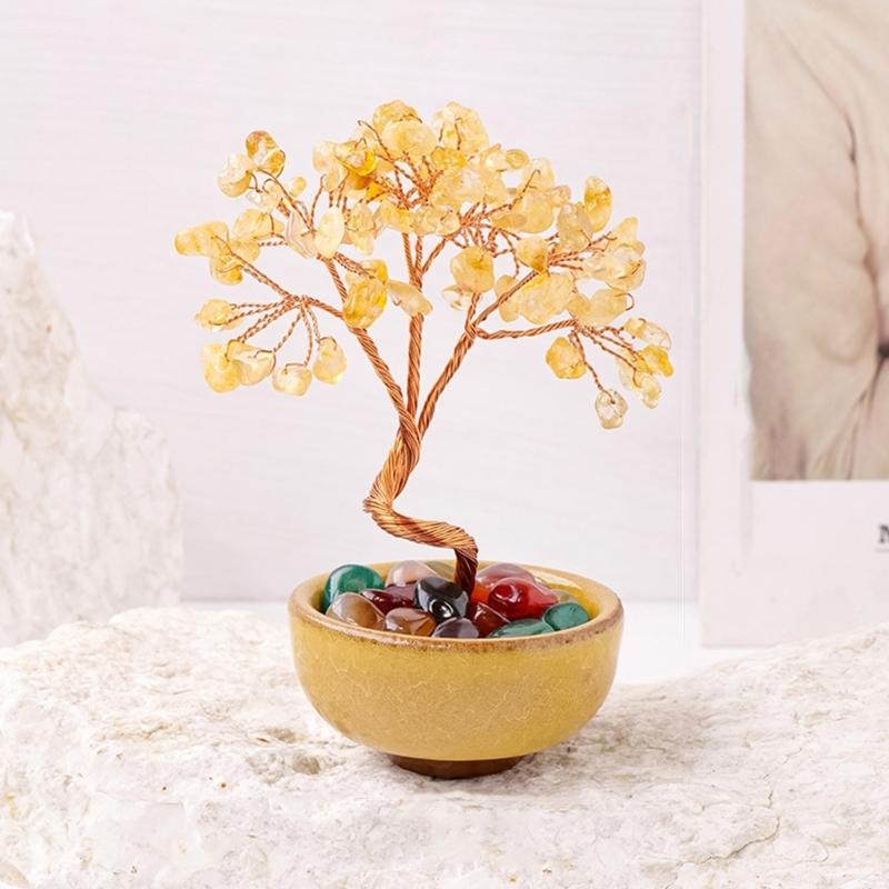Crystal Gemstones Money Tree Gemstones Tree Natural Stone Tree for Financial Stability and Success, Office Desk Decors
