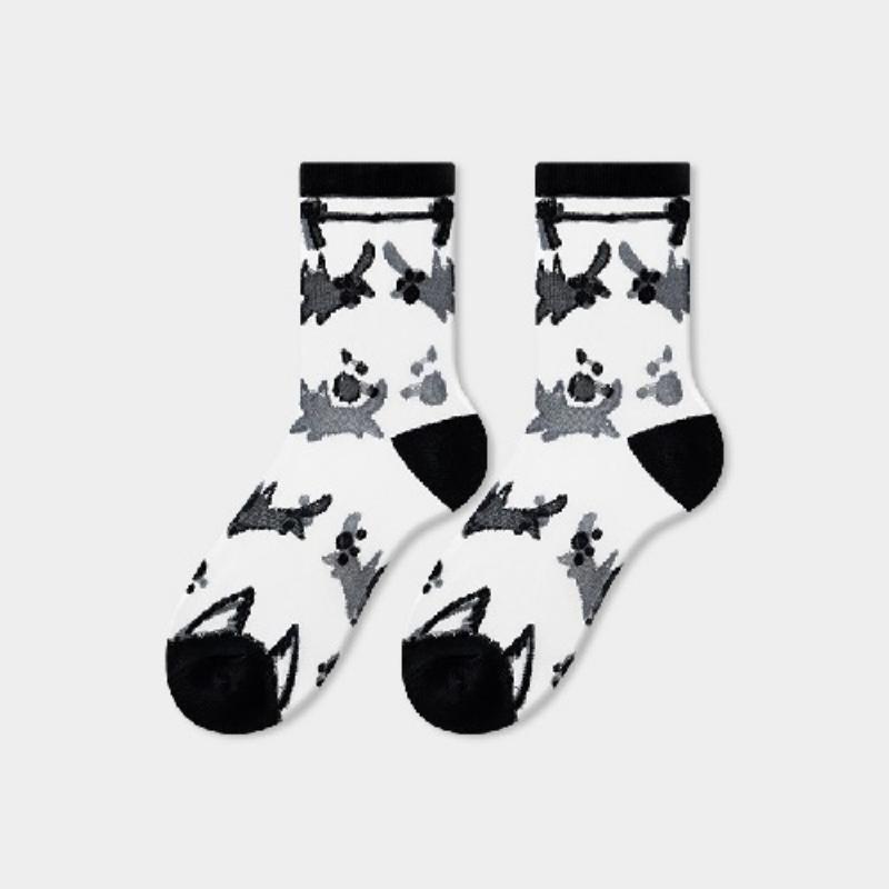 Ultra-thin Transparent Crystal Silk Socks Women Fashion Summer Harajuku Crew Socks Retro Flower Streetwear Elastic Long Socks