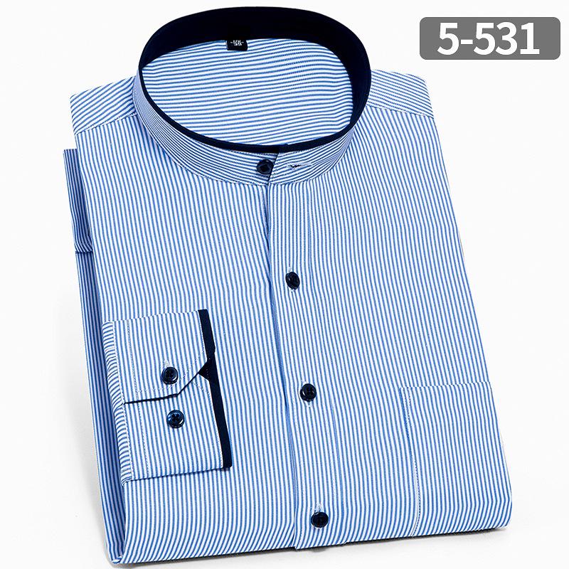 Men's High-End White Non-Iron Stand Collar Long Sleeve Dress Shirt
