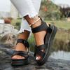 Summer New Thick-soled One-character Cross-belt Solid Color Buckle Belt Large Size Hollow Roman Sandals