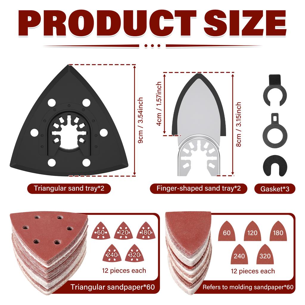127/65 Stück Oszillierwerkzeug Schleifpad-Set mit 60-320er Körnung Schleifpapier mit Dreieck-Schleifpads und Detail-Schleifpads für Holz