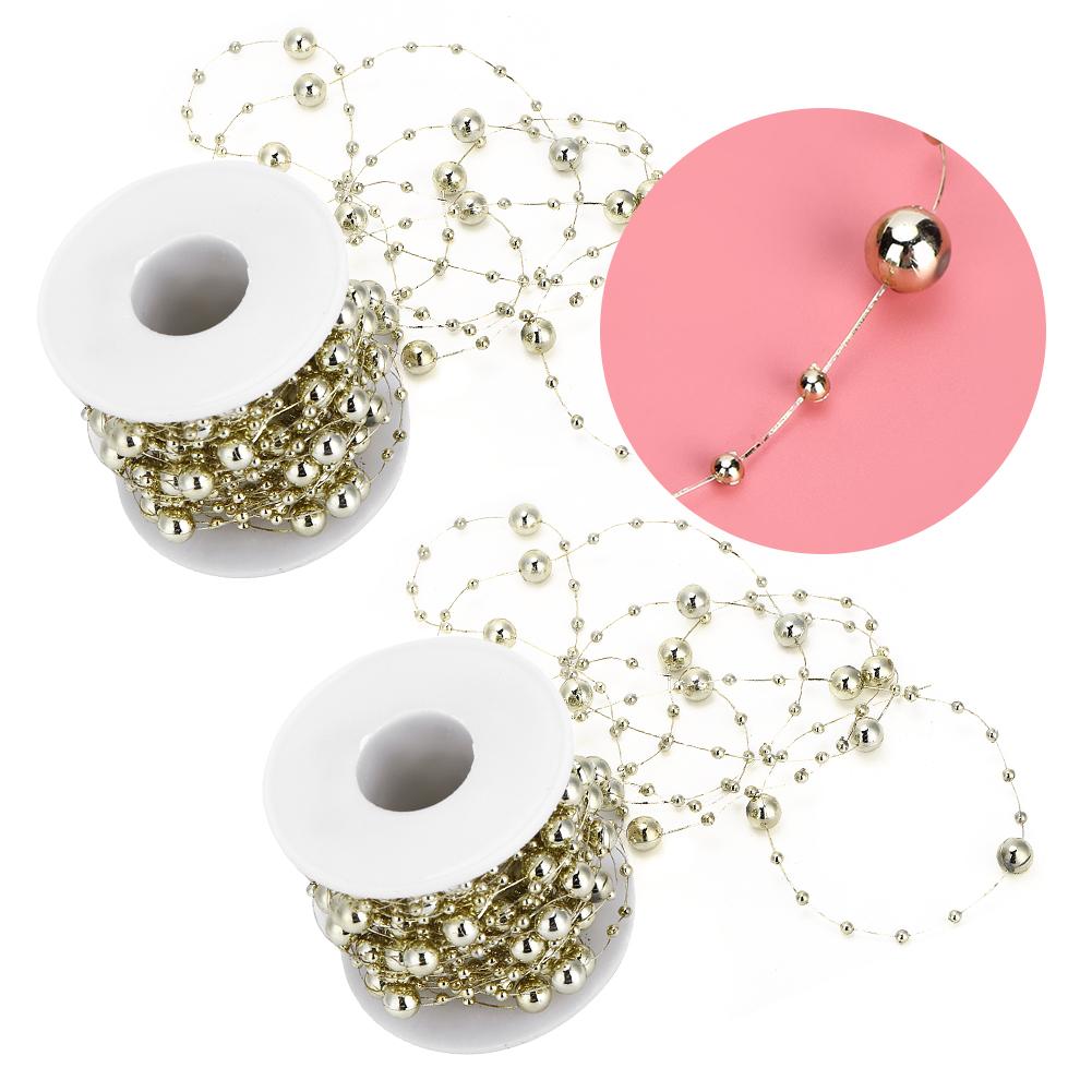 2Pcs ABS FivePointed Star Pearls Beads String for Wedding Bridal Bouquet Christmas Decoration(Gold