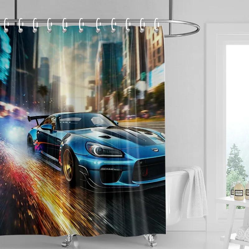 Boys Car Theme Shower Curtain Waterproof Fabric Bathroom Curtain Bathroom Partition Curtain Child Home Decorating