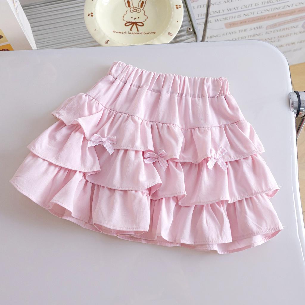 Girls Summer Cartoon Embroidery Two Piece Set Soft Skin Friendly T Shirt With Cake Skirt Cute Stylish Kids Clothing