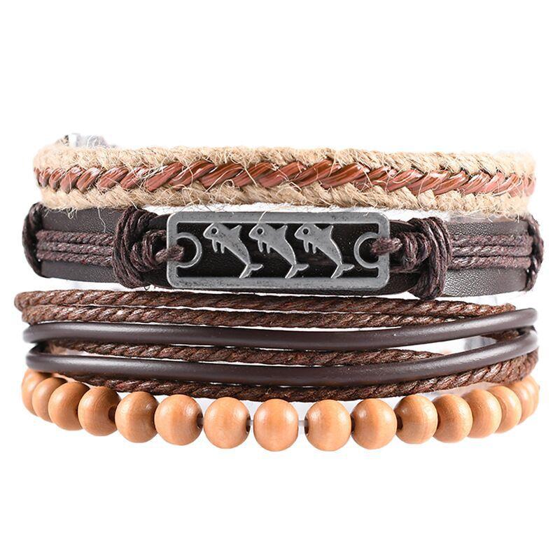 Braided Bracelet Leather Bracelet Multi-layer Four-piece African Map Set Retro Jewelry Men's