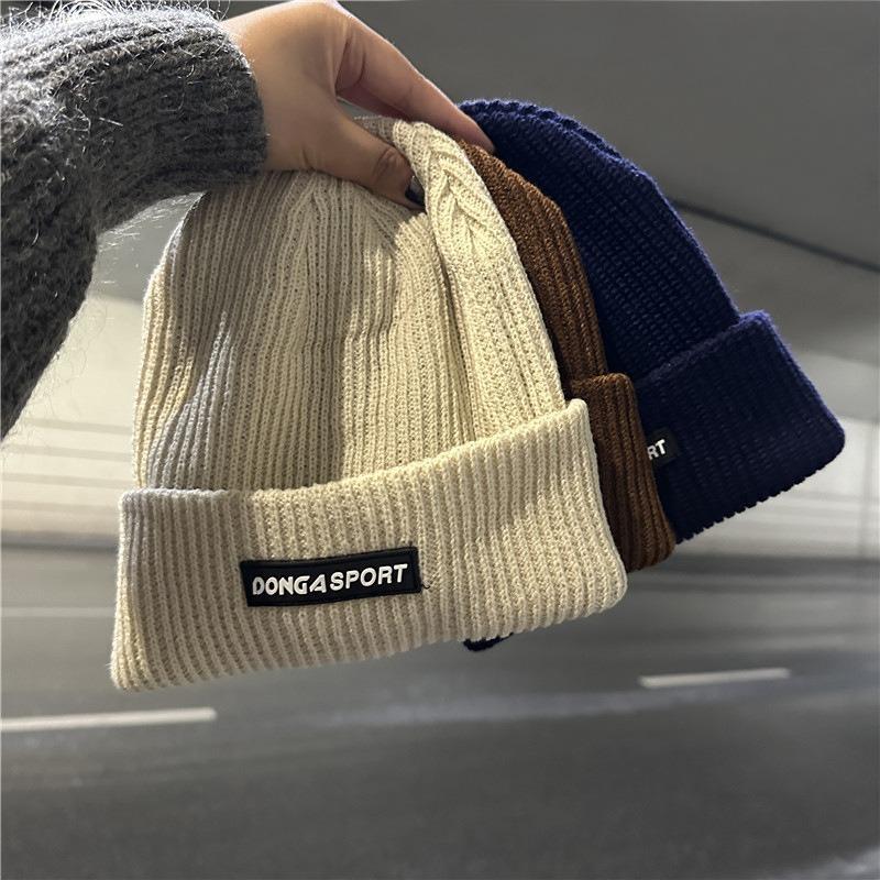 Hat Men's Winter Fashion Alphabet Wool Hat Ear Protector Solid Color Warm and Cold Knitted Cold Hat Women