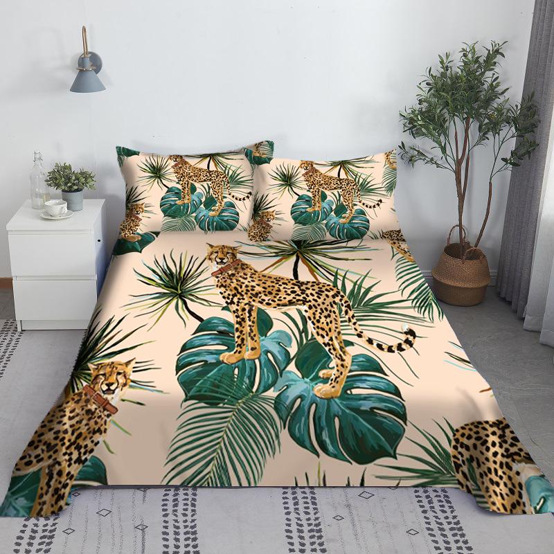 3D White Tigers Bedding Animals Bed Sheet Set Tiger Bed Flat Sheet With Pillowcase Soft Polyester  Home Textile King Size Style