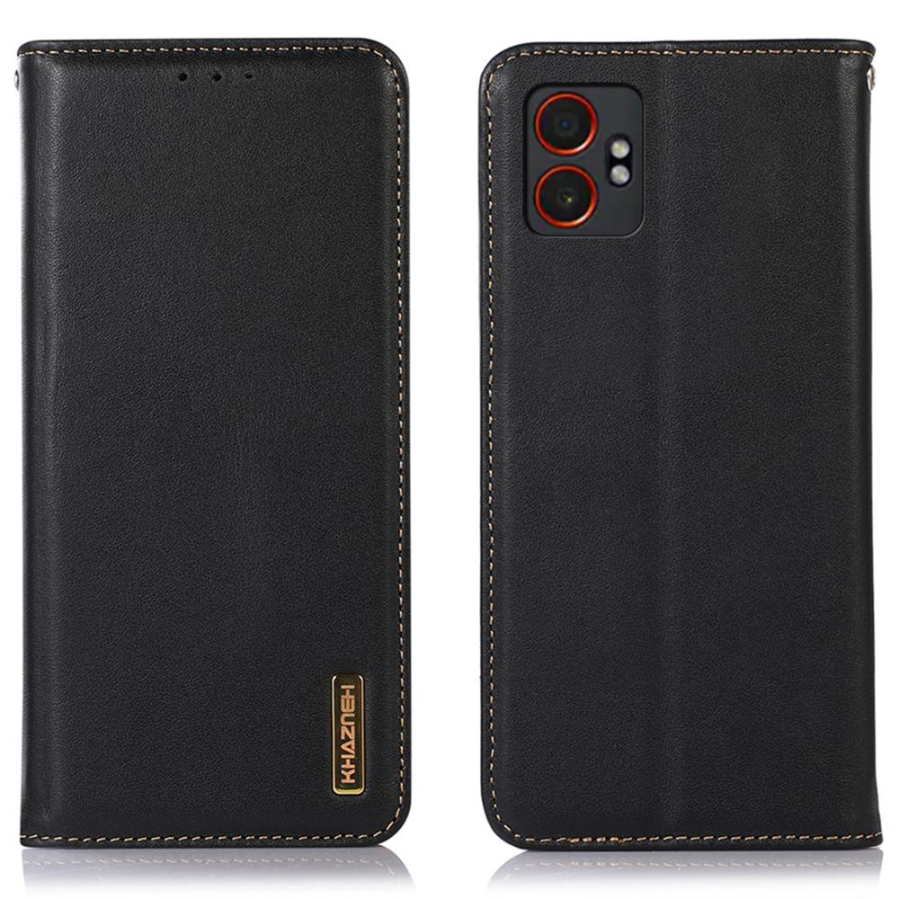 KHAZNEH For Samsung Galaxy XCover7 Pro Case Wallet Genuine Cow Leather Phone Cover Nappa Texture